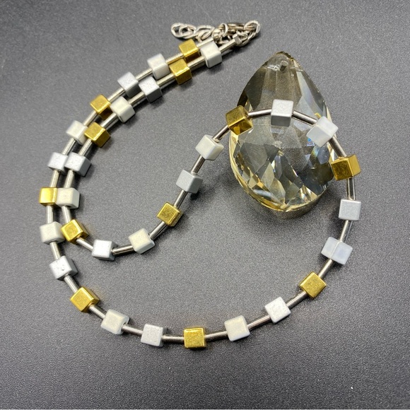 Mixed Metal Square Beads Necklace Gold & Silver Tone - Picture 2 of 6